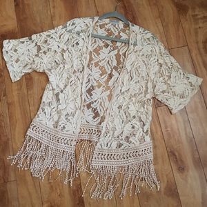 Boho lace and fringe kimono